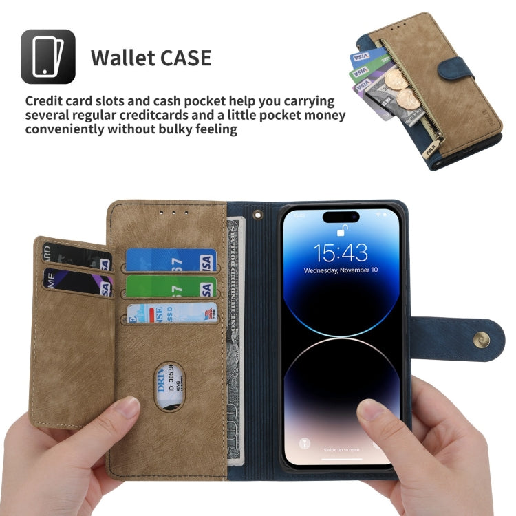 For iPhone 11 POLA Dual-color Zipper Wallet RFID Leather Phone Case(Yellow Blue)