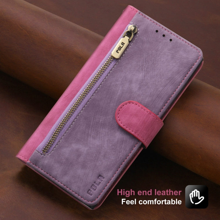 For iPhone 11 Pro POLA Dual-color Zipper Wallet RFID Leather Phone Case(Purple Pink)