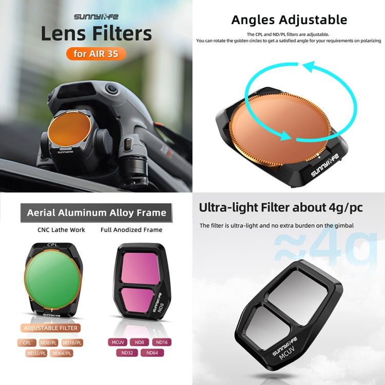 For DJI Air 3S Sunnylife Camera Lens Filter, Filter:ND16PL