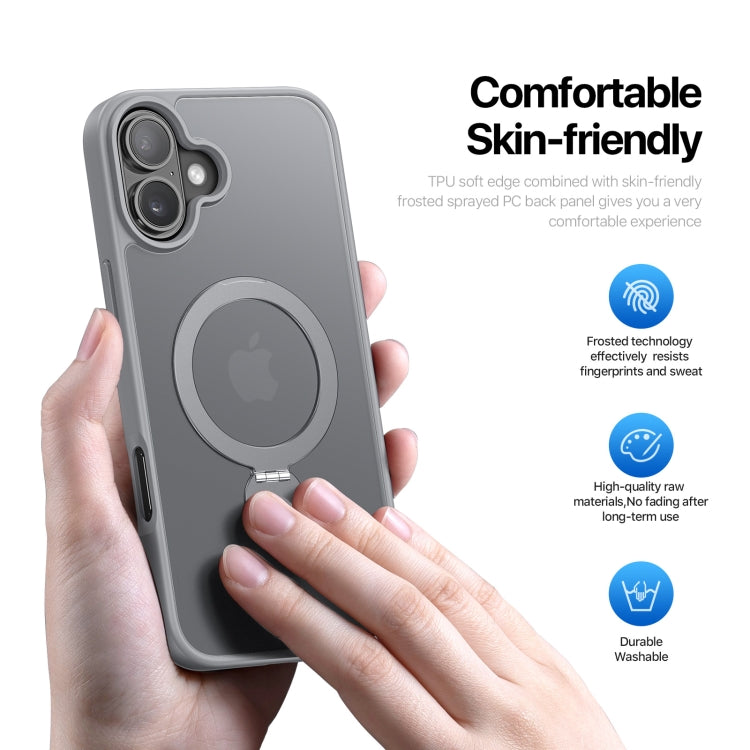 For iPhone 16 Plus DUX DUCIS Yind Series MagSafe TPU Hybrid PC Phone Case with Stand(Grey)