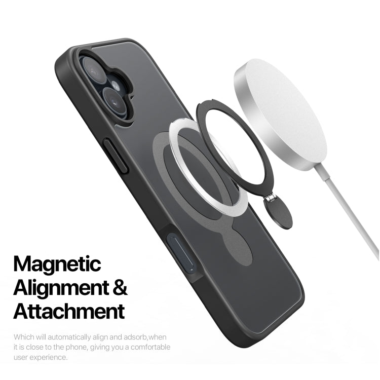 For iPhone 16 DUX DUCIS Yind Series MagSafe TPU Hybrid PC Phone Case with Stand(Black)