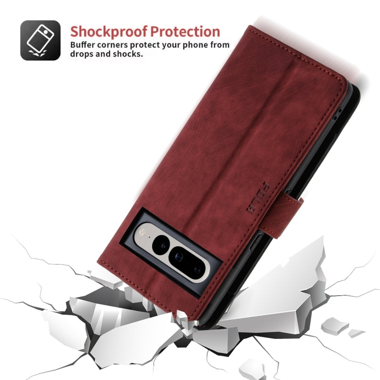 For Google Pixel 7 POLA Dual-color Zipper Wallet RFID Leather Phone Case(Red Black)