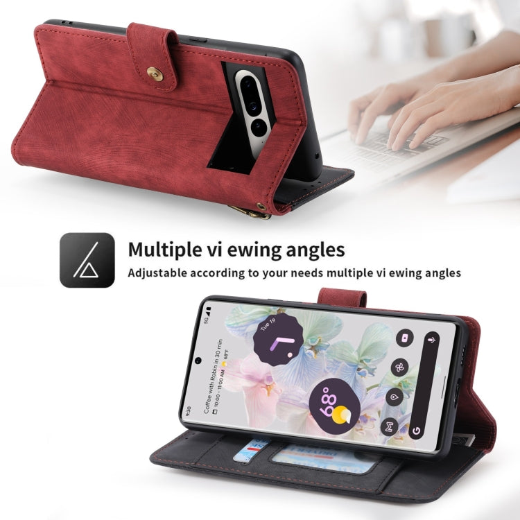 For Google Pixel 7 POLA Dual-color Zipper Wallet RFID Leather Phone Case(Red Black)