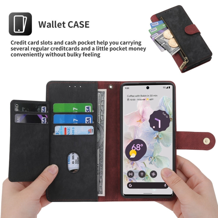 For Google Pixel 7 POLA Dual-color Zipper Wallet RFID Leather Phone Case(Red Black)