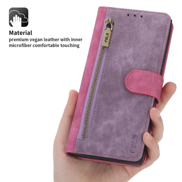 For Google Pixel 7 POLA Dual-color Zipper Wallet RFID Leather Phone Case(Purple Pink)