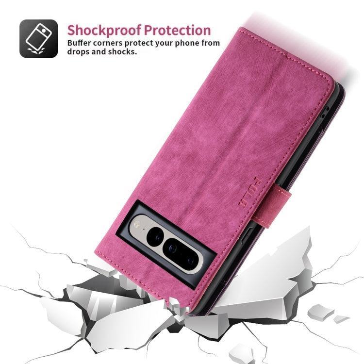 For Google Pixel 7 POLA Dual-color Zipper Wallet RFID Leather Phone Case(Purple Pink)