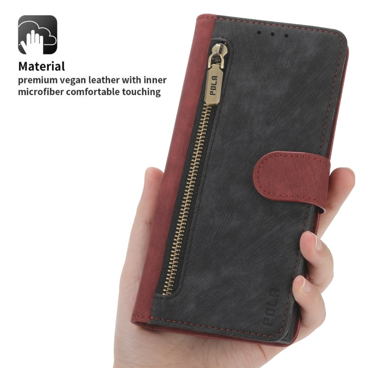 For Google Pixel 7 Pro POLA Dual-color Zipper Wallet RFID Leather Phone Case(Red Black)