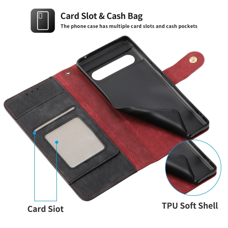 For Google Pixel 7 Pro POLA Dual-color Zipper Wallet RFID Leather Phone Case(Red Black)