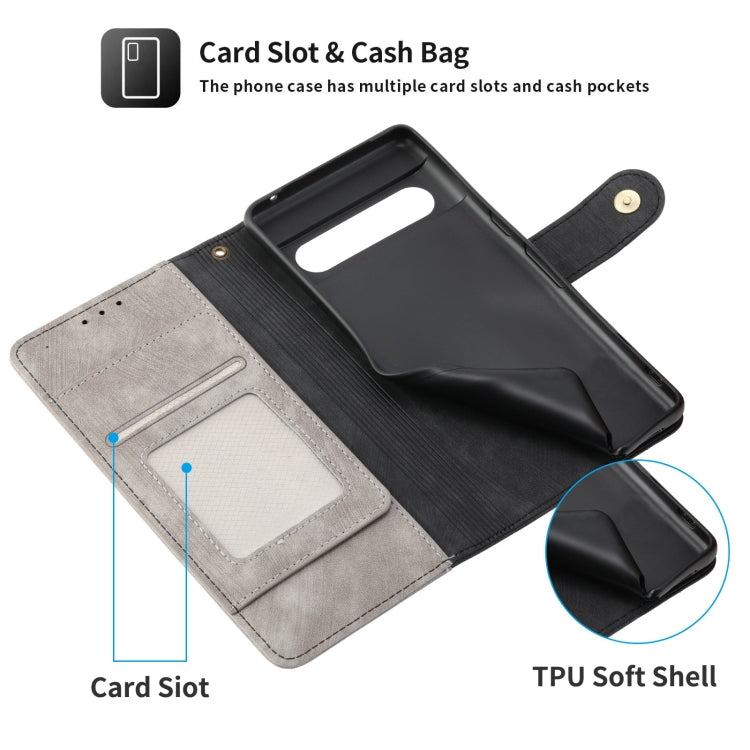 For Google Pixel 7 Pro POLA Dual-color Zipper Wallet RFID Leather Phone Case(Grey Black)