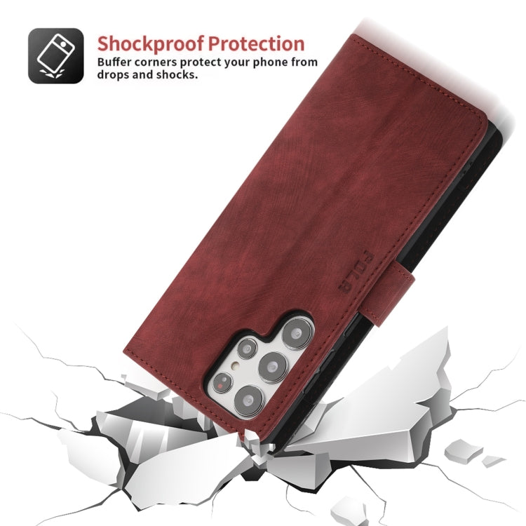 For Samsung Galaxy S22 Ultra 5G POLA Dual-color Zipper Wallet RFID Leather Phone Case(Red Black)