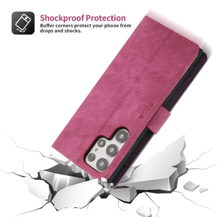 For Samsung Galaxy S22 Ultra 5G POLA Dual-color Zipper Wallet RFID Leather Phone Case(Purple Pink)