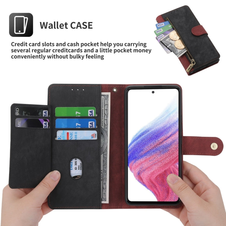 For Samsung Galaxy A53 POLA Dual-color Zipper Wallet RFID Leather Phone Case(Red Black)