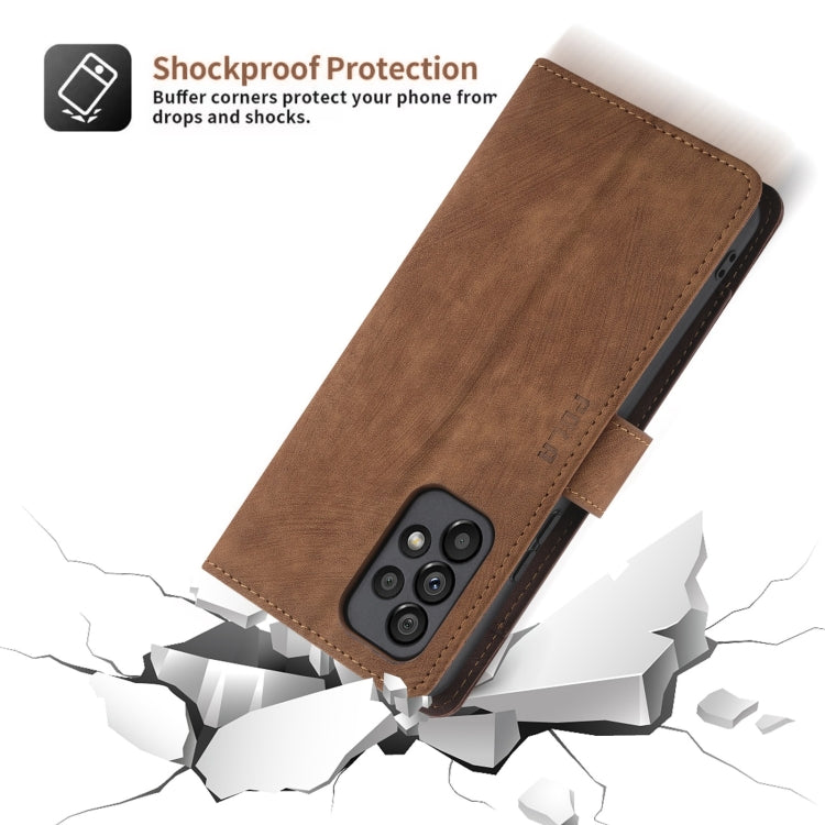For Samsung Galaxy A53 POLA Dual-color Zipper Wallet RFID Leather Phone Case(Burgundy Brown)