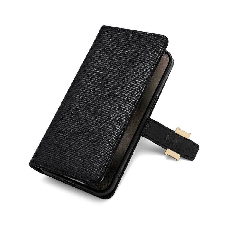 For iPhone 14 Pro Max POLA Crossbody Chain I-Shape Buckle Sequins Leather Phone Case(Black)