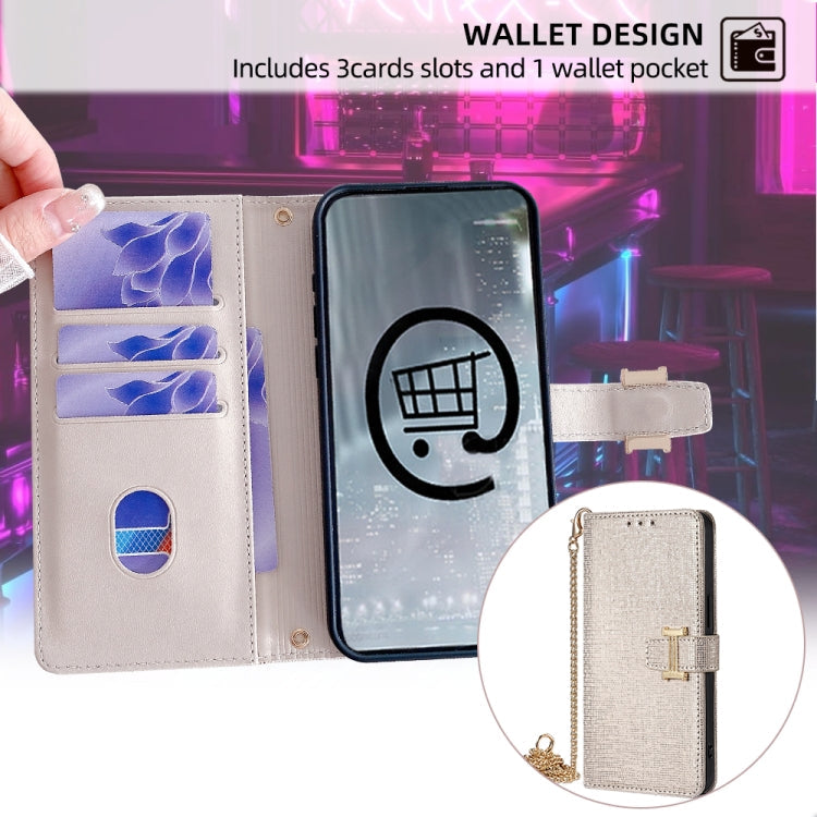 For iPhone 13 Pro POLA Crossbody Chain I-Shape Buckle Sequins Leather Phone Case(White)