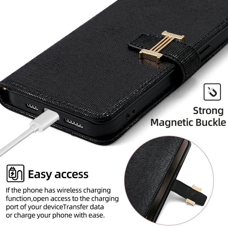 For iPhone 13 Pro POLA Crossbody Chain I-Shape Buckle Sequins Leather Phone Case(Black)