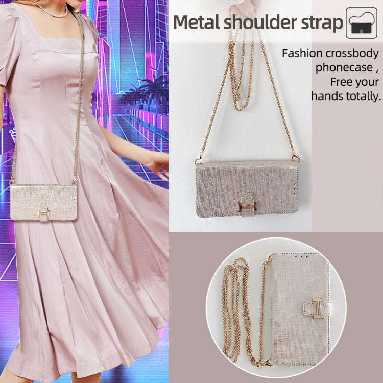 For iPhone 12 Pro Max POLA Crossbody Chain I-Shape Buckle Sequins Leather Phone Case(White)