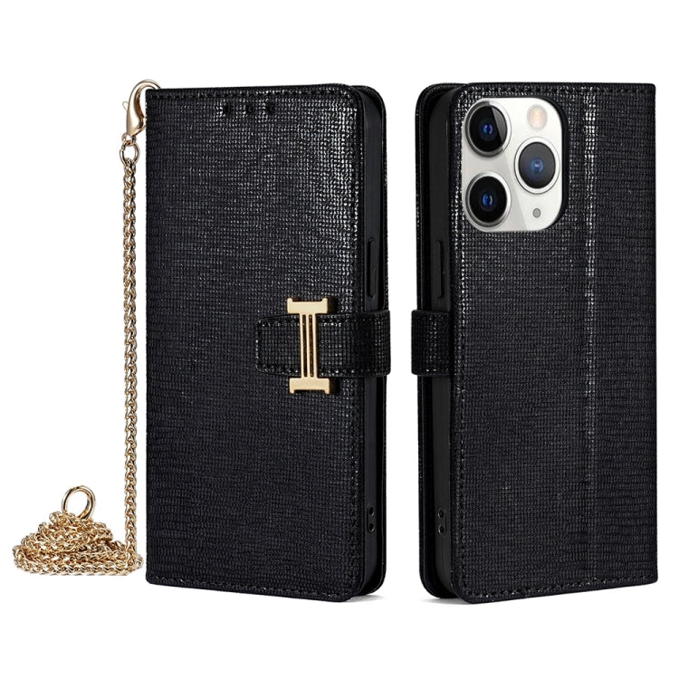 For iPhone 11 Pro Max POLA Crossbody Chain I-Shape Buckle Sequins Leather Phone Case(Black)
