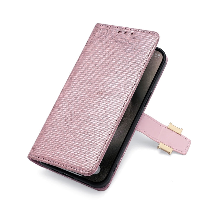 For iPhone 11 POLA Crossbody Chain I-Shape Buckle Sequins Leather Phone Case(Rose Gold)