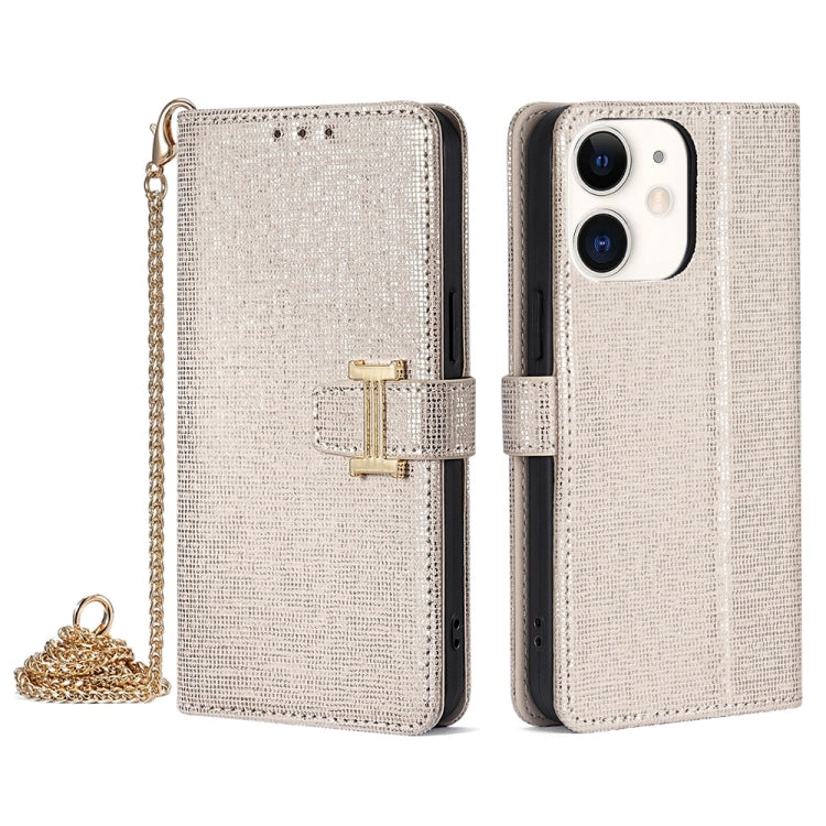 For iPhone 11 POLA Crossbody Chain I-Shape Buckle Sequins Leather Phone Case(White)