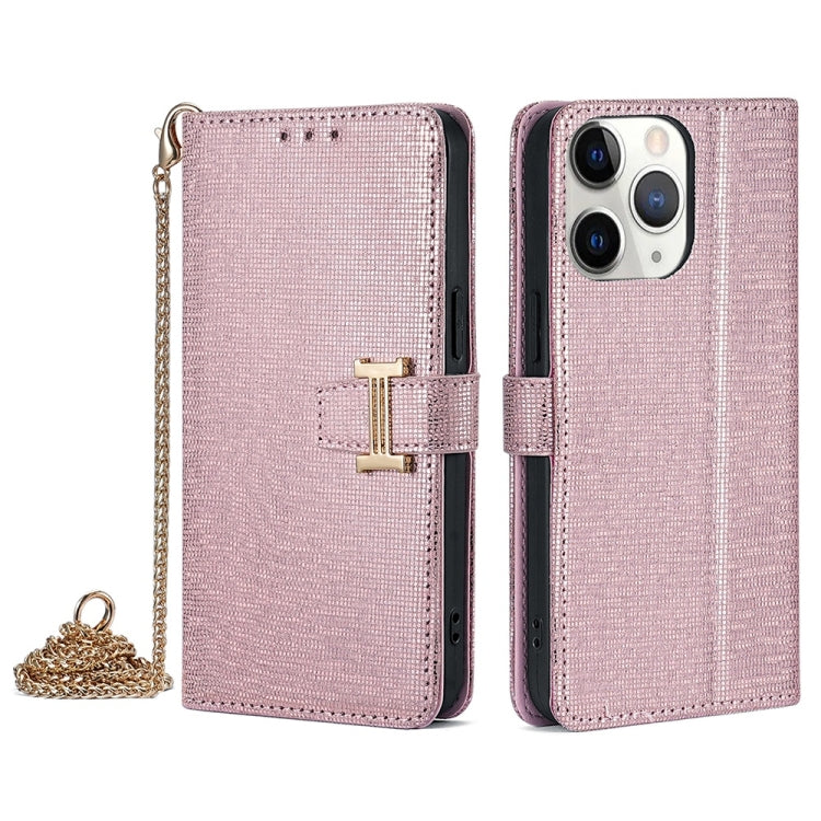 For iPhone 11 Pro POLA Crossbody Chain I-Shape Buckle Sequins Leather Phone Case(Rose Gold)