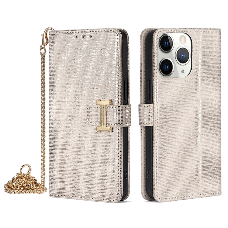 For iPhone 11 Pro POLA Crossbody Chain I-Shape Buckle Sequins Leather Phone Case(White)