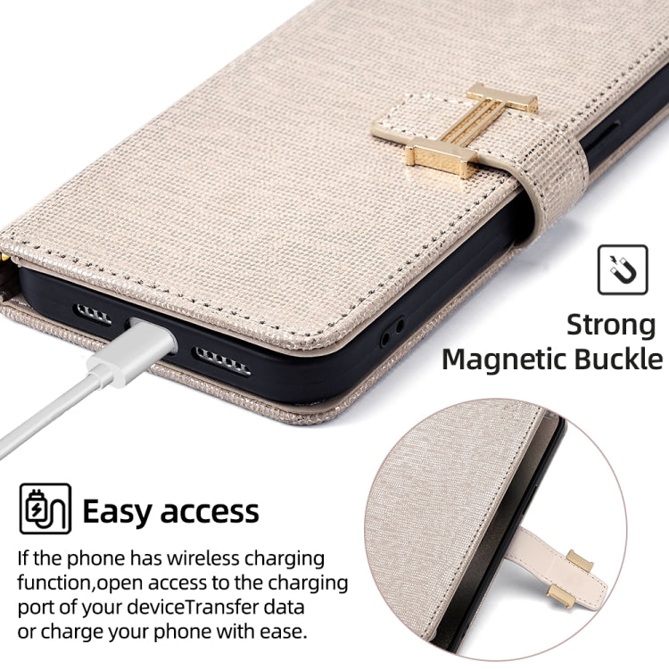 For iPhone 11 Pro POLA Crossbody Chain I-Shape Buckle Sequins Leather Phone Case(White)