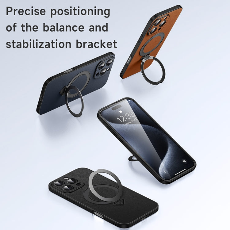For iPhone 16 SULADA Top Grain Leather MagSafe Magnetic Holder Phone Case(Brown)