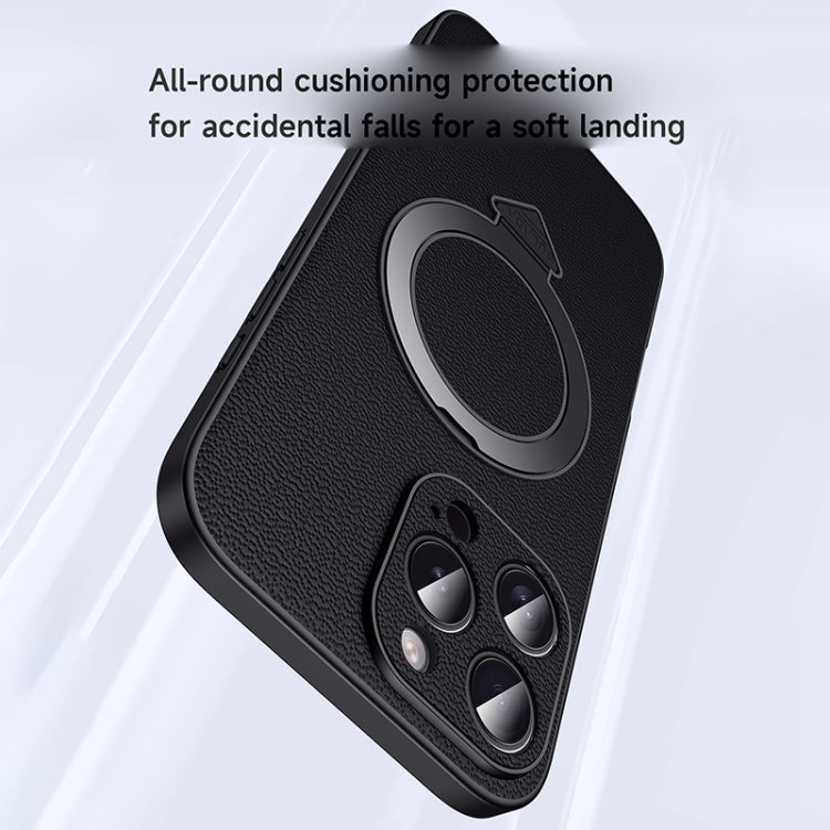 For iPhone 15 Pro Max SULADA Top Grain Leather MagSafe Magnetic Holder Phone Case(Black)