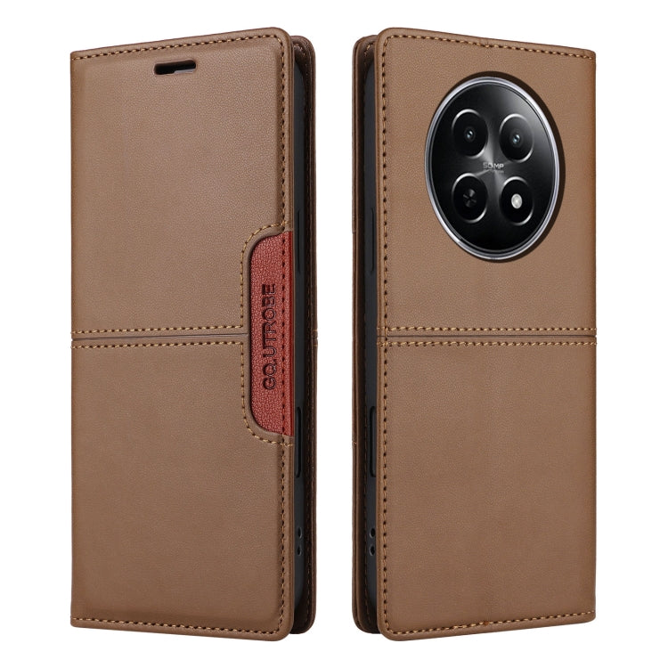 For Realme 12 5G / 12 Lite GQUTROBE G01 RFID Anti-theft Leather Phone Case(Brown)