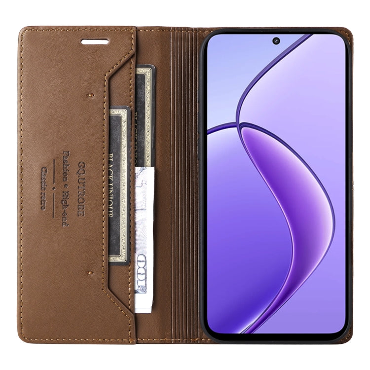 For Realme 12 5G / 12 Lite GQUTROBE G01 RFID Anti-theft Leather Phone Case(Brown)