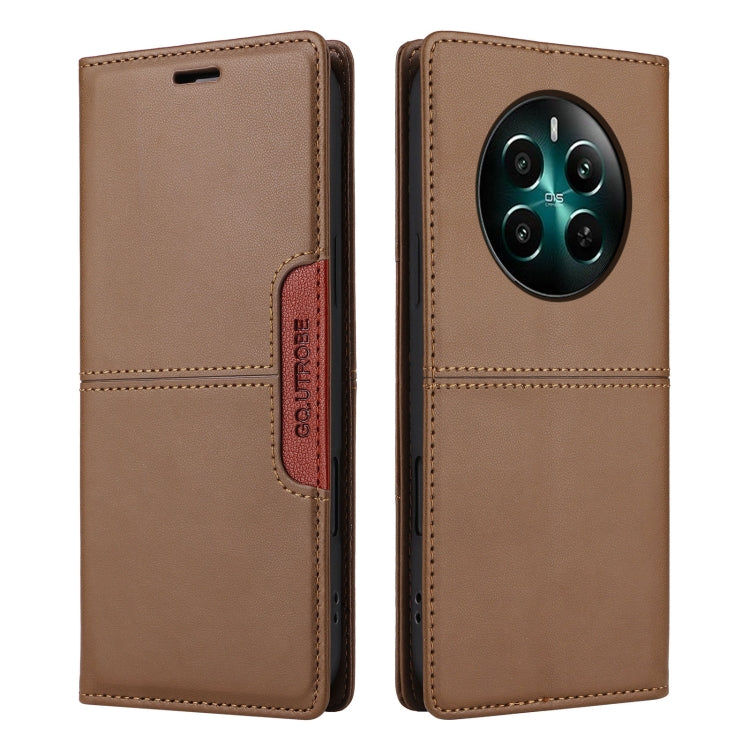 For Realme 12+ GQUTROBE G01 RFID Anti-theft Leather Phone Case(Brown)