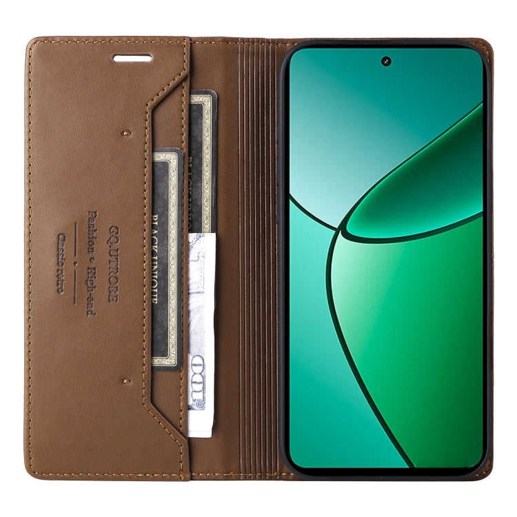 For Realme 12+ GQUTROBE G01 RFID Anti-theft Leather Phone Case(Brown)