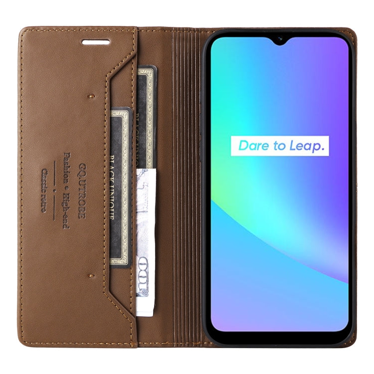 For Realme C15 GQUTROBE G01 RFID Anti-theft Leather Phone Case(Brown)
