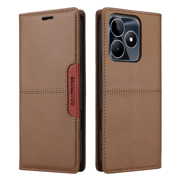 For Realme C53 4G GQUTROBE G01 RFID Anti-theft Leather Phone Case(Brown)