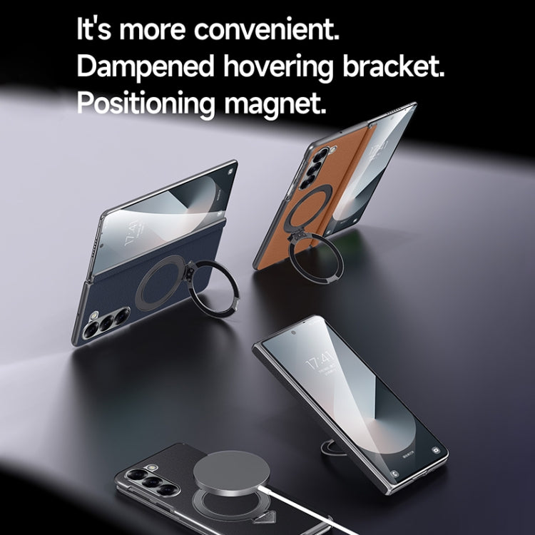 For Samsung Galaxy Z Fold 5 SULADA Top Grain Leather MagSafe Magnetic Holder Phone Case(Black)