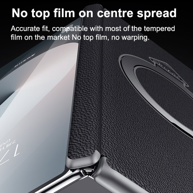 For Samsung Galaxy Z Fold 5 SULADA Top Grain Leather MagSafe Magnetic Holder Phone Case(Blue)