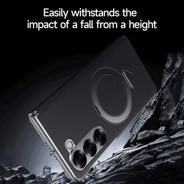 For Samsung Galaxy Z Fold 5 SULADA Top Grain Leather MagSafe Magnetic Holder Phone Case(Green)