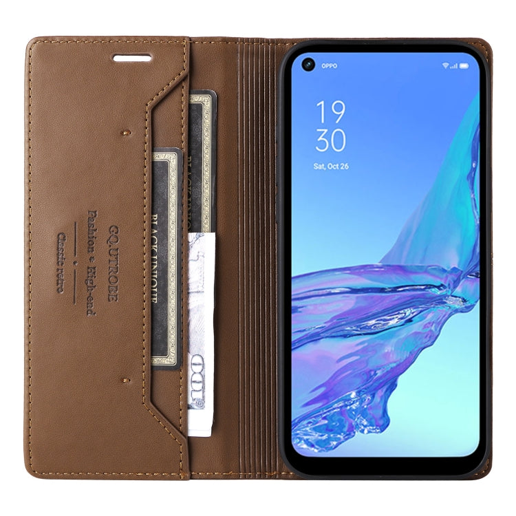 For OPPO A53 / A53s GQUTROBE G01 RFID Anti-theft Leather Phone Case(Brown)