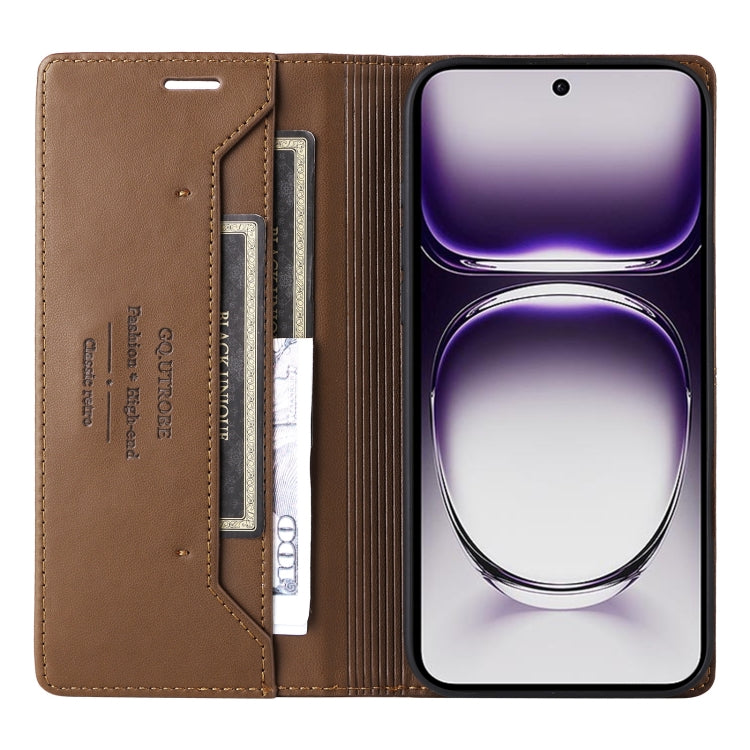 For OPPO Reno12 5G Global GQUTROBE G01 RFID Anti-theft Leather Phone Case(Brown)