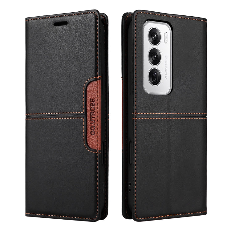 For OPPO Reno12 5G Global GQUTROBE G01 RFID Anti-theft Leather Phone Case(Black)