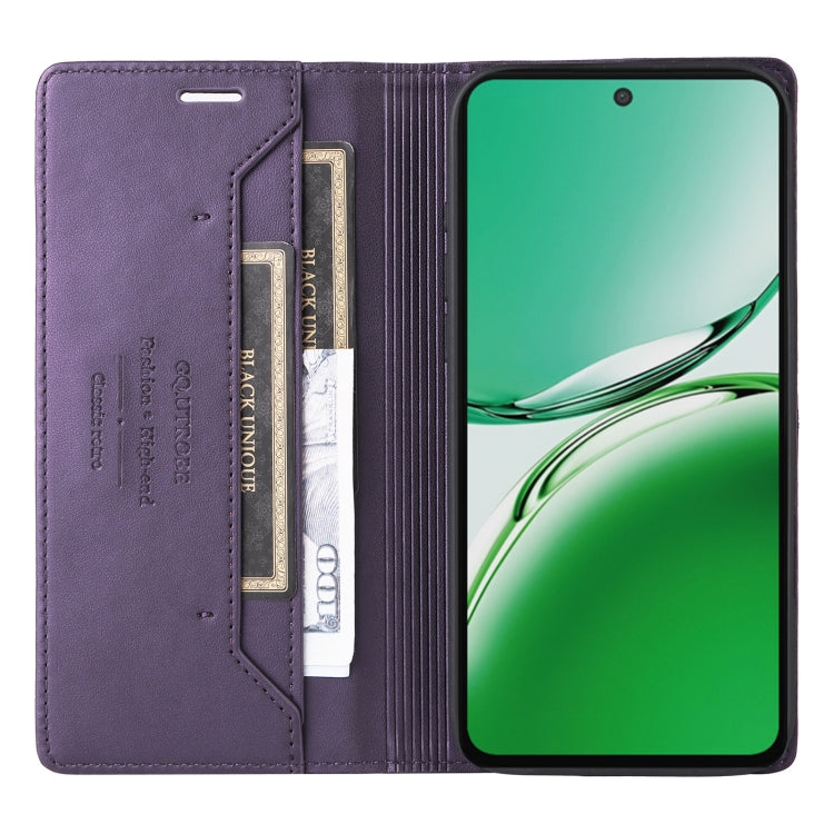 For OPPO Reno12 F 5G GQUTROBE G01 RFID Anti-theft Leather Phone Case(Purple)