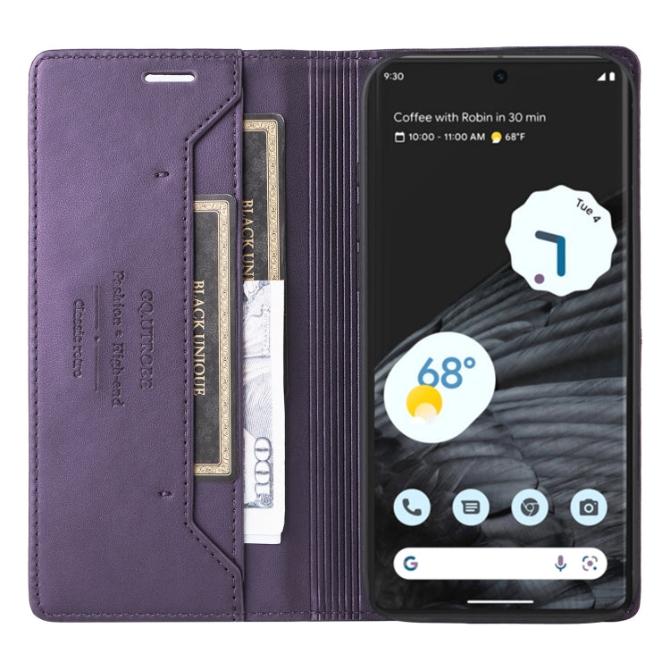 For Google Pixel 7 Pro GQUTROBE G01 RFID Anti-theft Leather Phone Case(Purple)