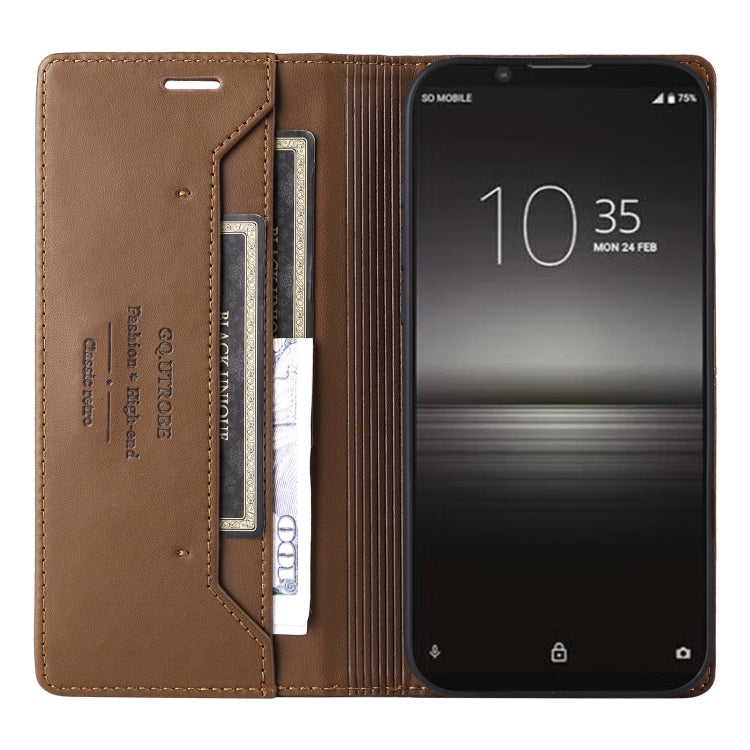 For Sony Xperia 1 II GQUTROBE G01 RFID Anti-theft Leather Phone Case(Brown)