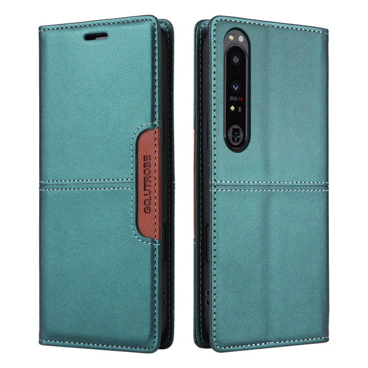 For Sony Xperia 1 IV GQUTROBE G01 RFID Anti-theft Leather Phone Case(Green)