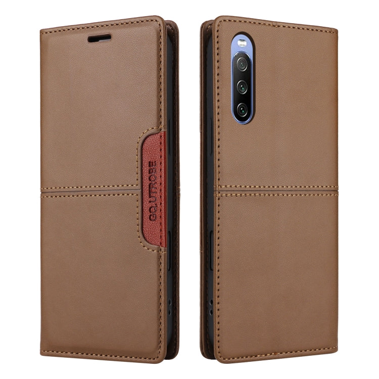 For Sony Xperia 10 III GQUTROBE G01 RFID Anti-theft Leather Phone Case(Brown)
