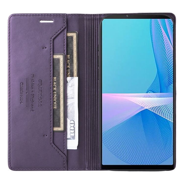 For Sony Xperia 10 III GQUTROBE G01 RFID Anti-theft Leather Phone Case(Purple)