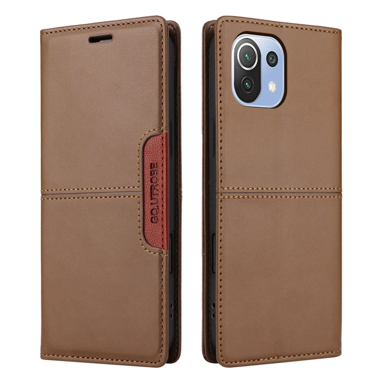 For Xiaomi Mi 11 Lite GQUTROBE G01 RFID Anti-theft Leather Phone Case(Brown)