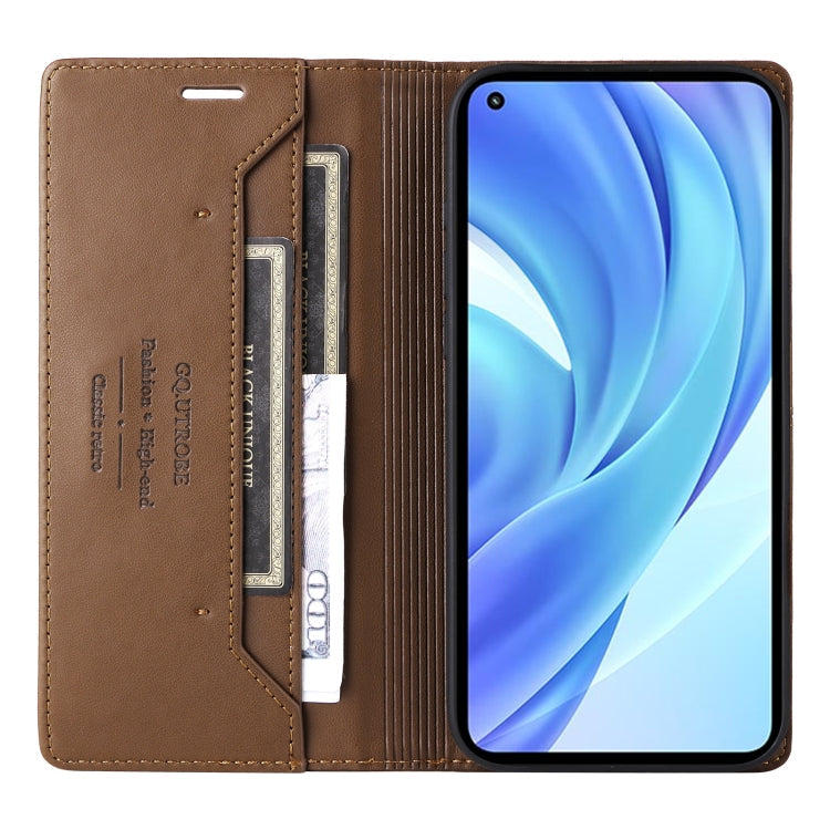For Xiaomi Mi 11 Lite GQUTROBE G01 RFID Anti-theft Leather Phone Case(Brown)