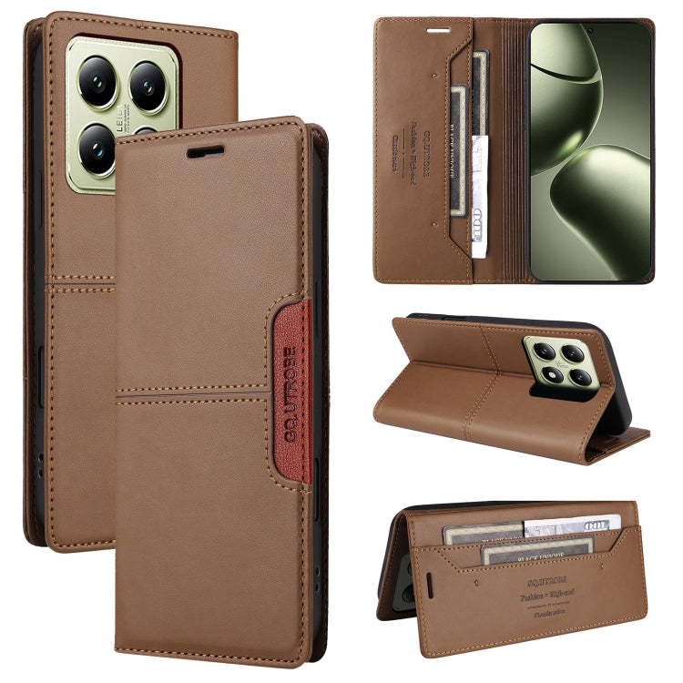 For Xiaomi 14T GQUTROBE G01 RFID Anti-theft Leather Phone Case(Brown)